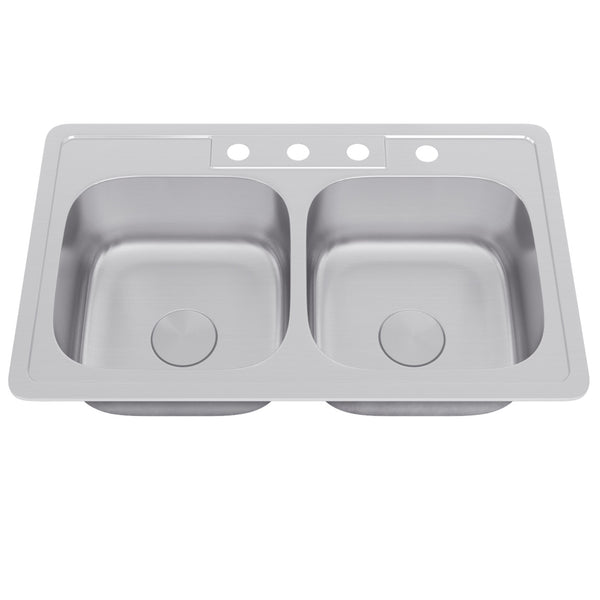 HILLESJÖN Double bowl top mount sink, stainless steel, 291/2x181/8