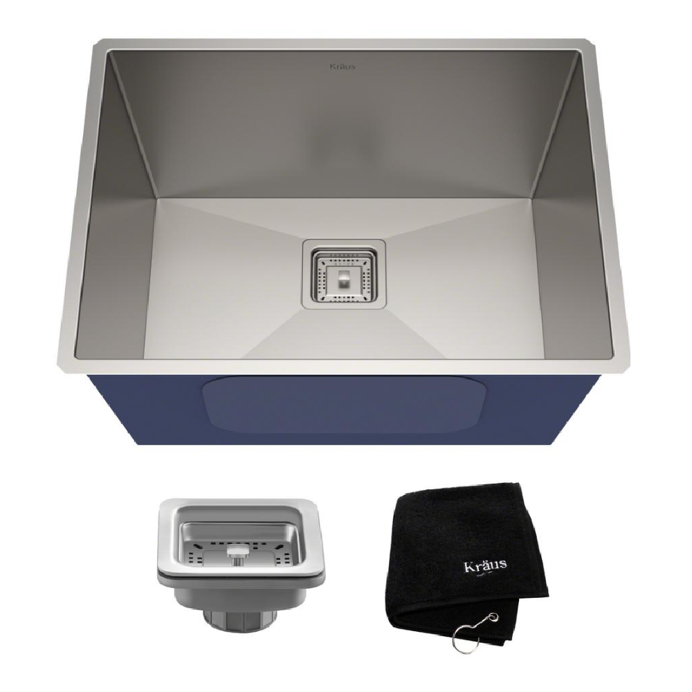 KRAUS Pax Zero-Radius Bowl 18 Stainless Single Sink and KralSu – Undermount Supplies 24in. Faucet Gauge